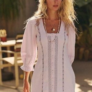 Pink Button-Up Jules Mini Dress with Lace Trim From Free People